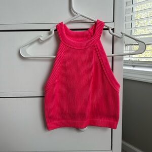 Vibrant Pink Ribbed Halter Top